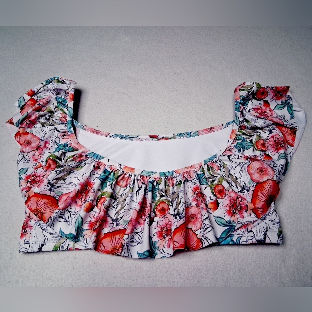 4/20$ La Vie En Rose AQUA  Floral Ruffle Blouse - Pink and Green